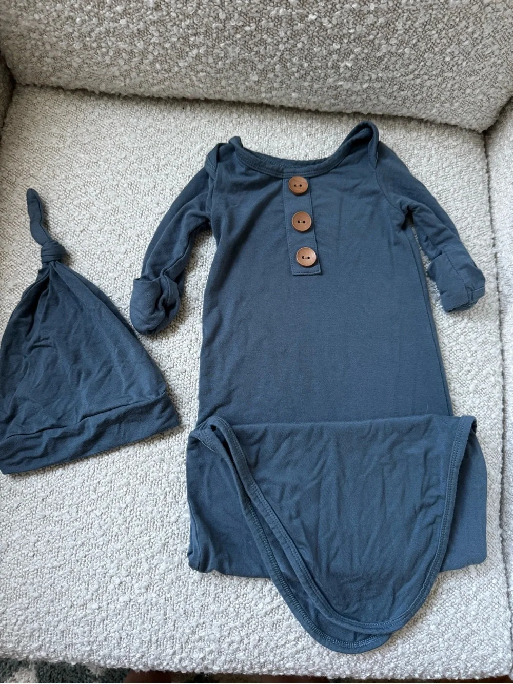 Caden Lane Slate Blue Baby Knot Gown and Hat Set